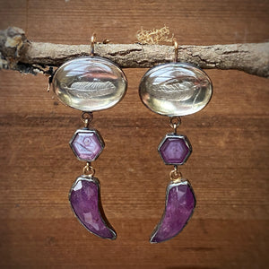 Antique Glass Intaglio Earrings with Ruby Record Keepers and Rosecut Talons