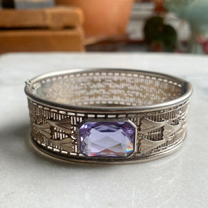 Sterling Silver Filigree Bracelet with Lab-created Alexandrite