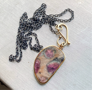 Blue/Pink Tourmaline in Matrix Pendant