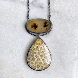 Starburst Dendritic Agate and Fossilized Coral Necklace