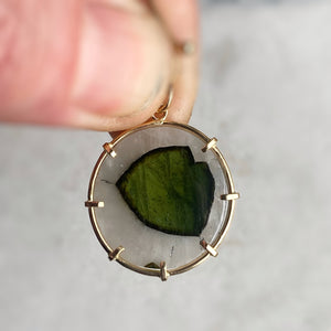 Green Tourmaline in Quartz Pendant