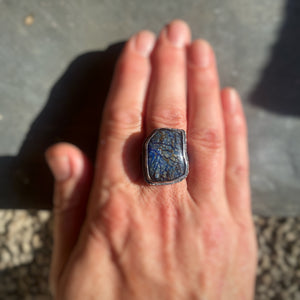 Siberian Azurite/Quartz Doublet Ring, Size 8