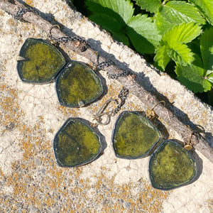 Olive Green Tourmaline Slice Earrings or Pendant