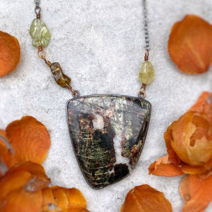 Hypersthene Necklace with Green Garnets