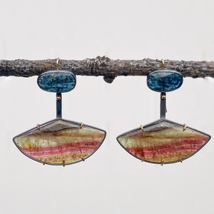 Multicolor Tourmaline and Speckled Teal Kyanite Earrings