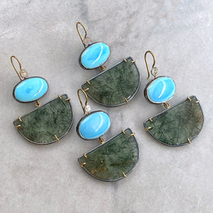 Golden Hills Turquoise and Actinolite in Quartz Earrings