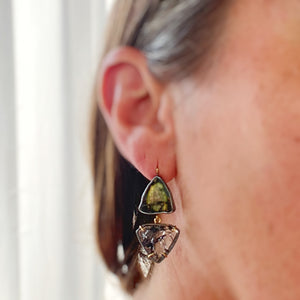 Green Tourmaline and Black Rutilated Quartz Earrings