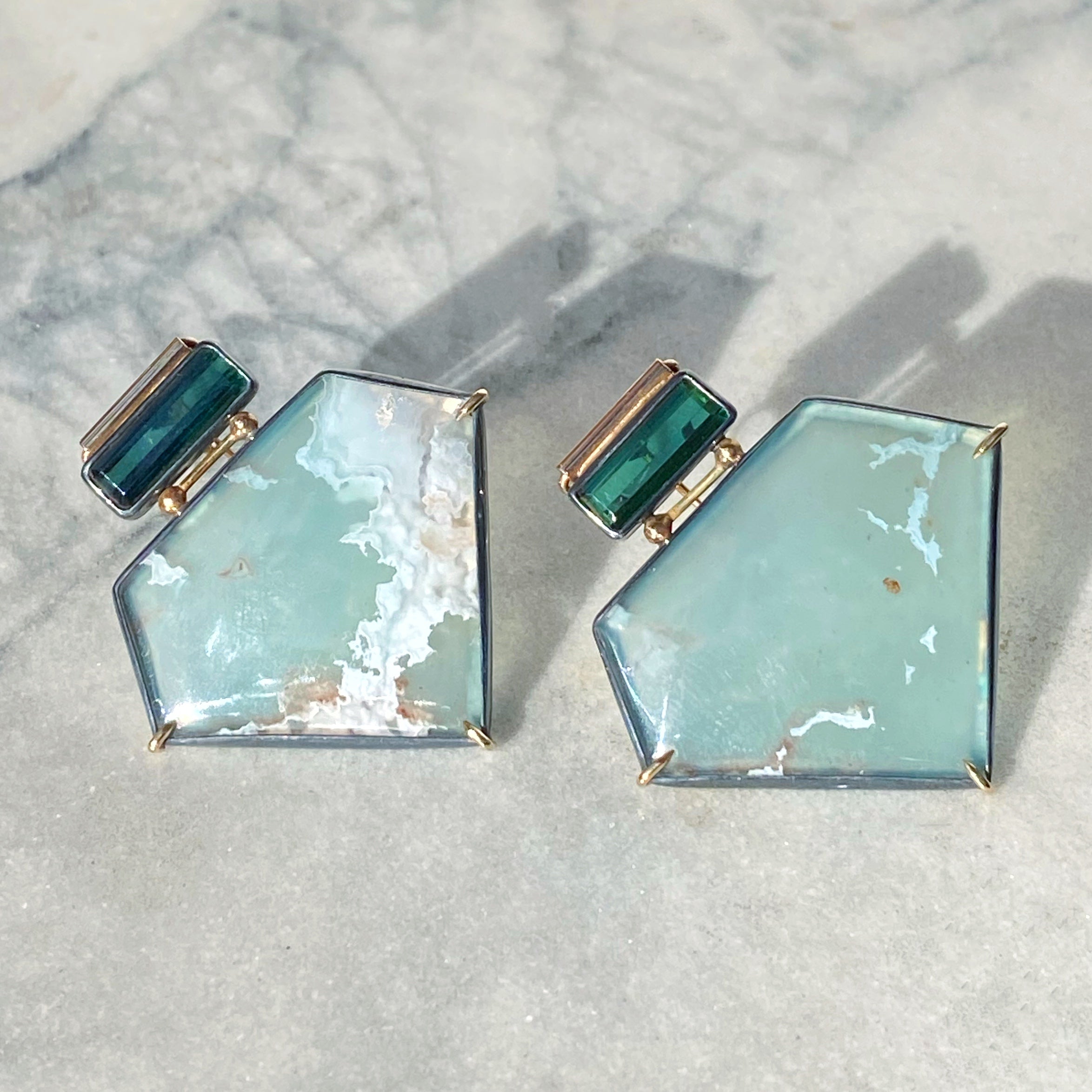 Aquaprase and Green Tourmaline Earrings
