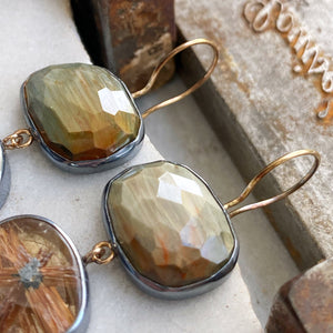 Chatoyant Grey, Copper Star Rutilated, and Dendritic Quartz Earrings