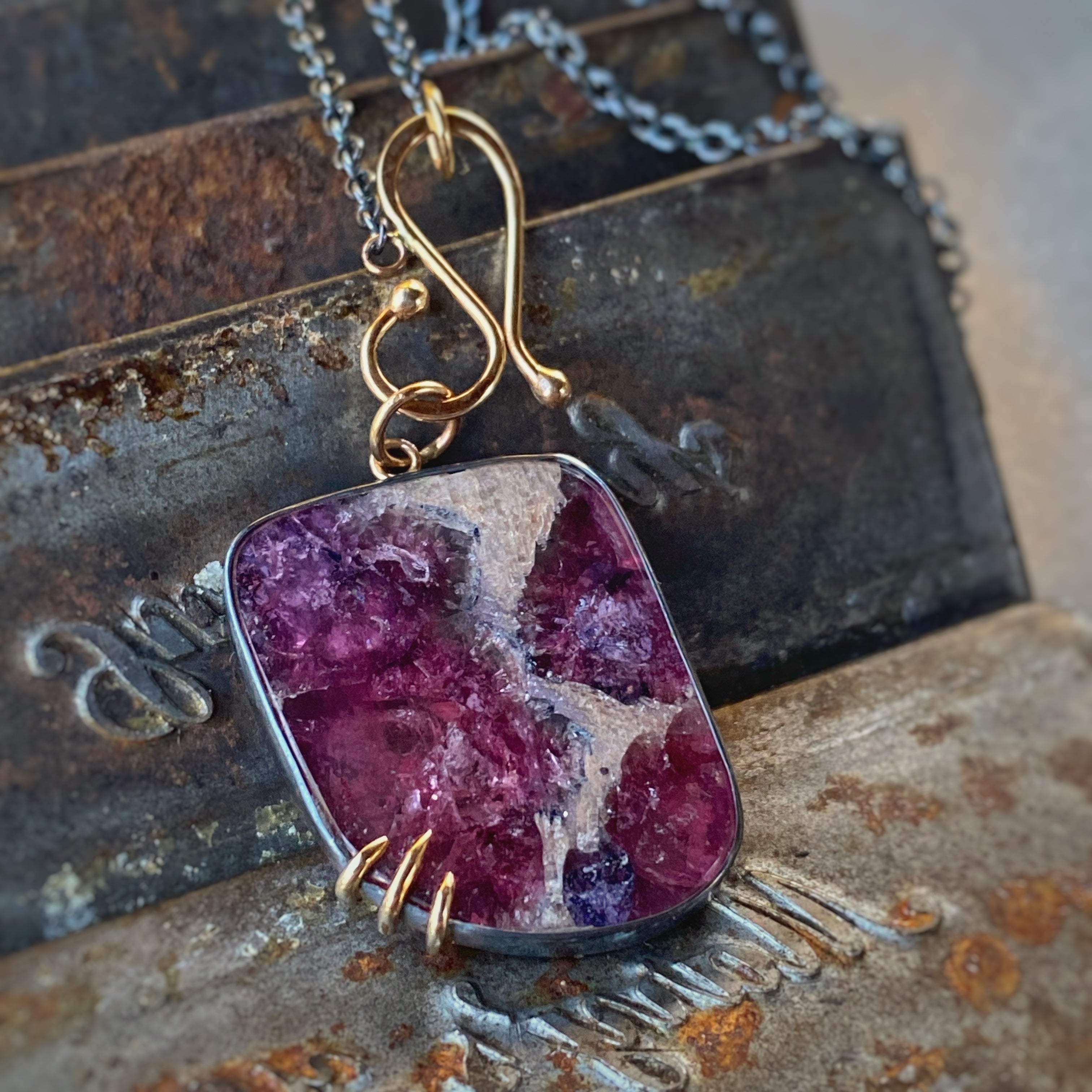 Freeform Pink Tourmaline in Matrix Pendant