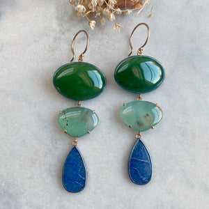 Jade, Aquaprase, and Dumortierite Earrings