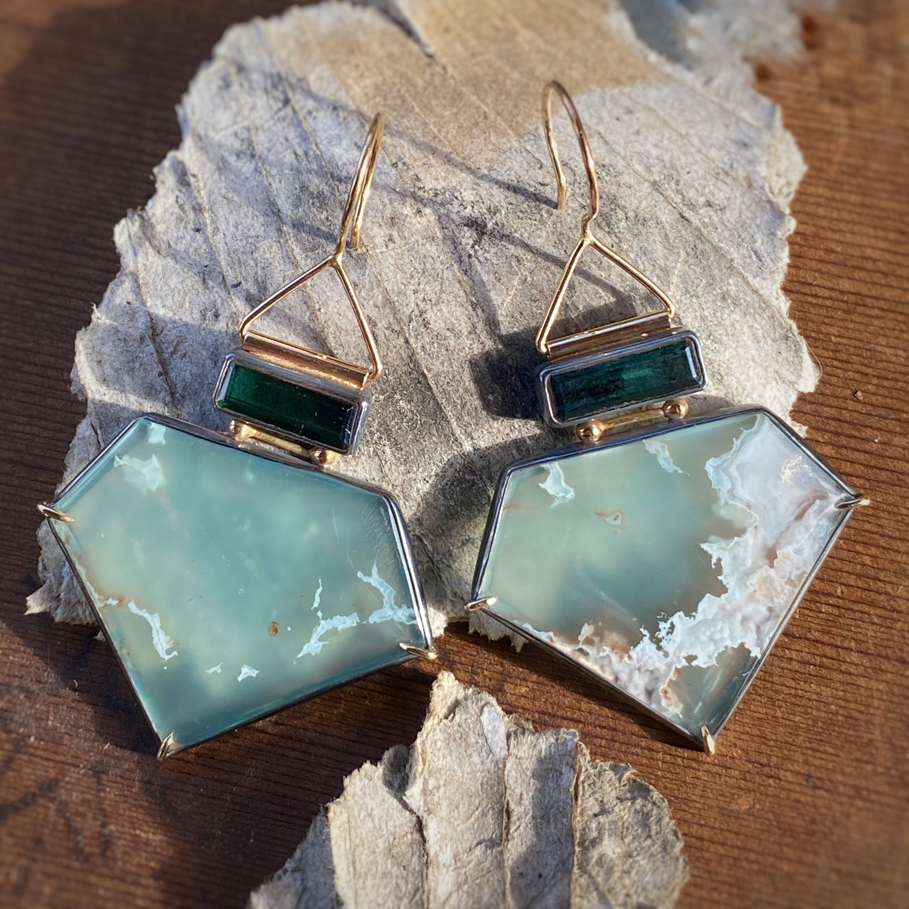 Aquaprase and Green Tourmaline Earrings