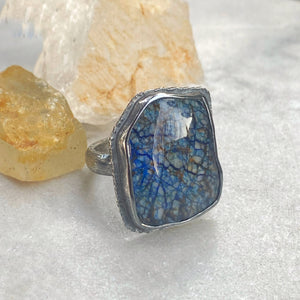 Siberian Azurite/Quartz Doublet Ring, Size 8