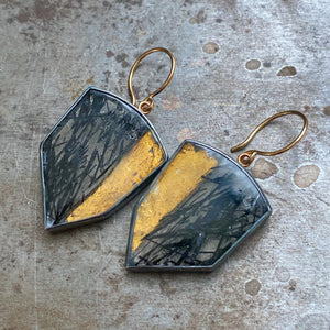 Black Rutilated Quartz Earrings with Keum Boo