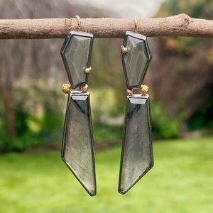 Chatoyant Grey Quartz and Labradorite Earrings