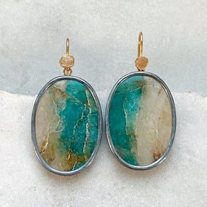 Amazonite in Quartz Oval Earrings