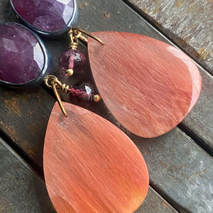 Ruby and Auburn Amazonite Earrings with Pink Tourmaline Beads