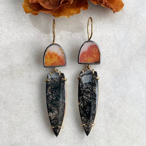 Dendritic Agate and Black Rutilated Quartz Earrings