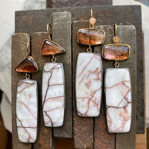 Ombré Peach Tourmaline and Copper in Quartz Earrings