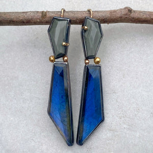 Chatoyant Grey Quartz and Labradorite Earrings