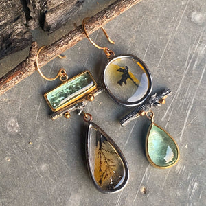 Dendritic Quartz and Seafoam Tourmaline Earrings with Twigs