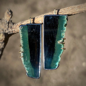 Teal, Blue, and Black Tourmaline Earrings