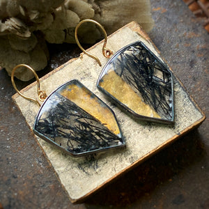 Black Rutilated Quartz Earrings with Keum Boo