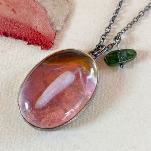 Feather Reverse Intaglio over Watermelon Tourmaline Necklace