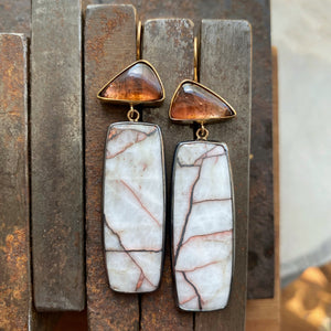 Ombré Peach Tourmaline and Copper in Quartz Earrings