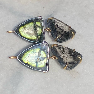 Green Tourmaline and Black Rutilated Quartz Earrings