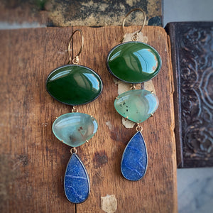 Jade, Aquaprase, and Dumortierite Earrings