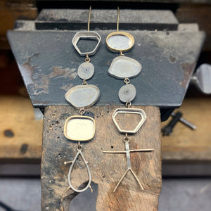 Totem Earrings with Tourmaline, Quartz, Sapphire, and Keshi Pearl