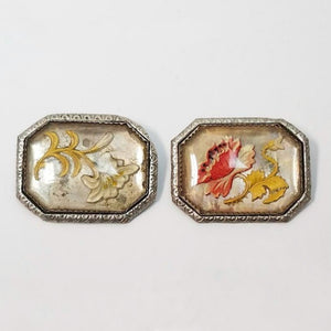 Victorian Painted Glass and Golden Rutilated Quartz Earrings
