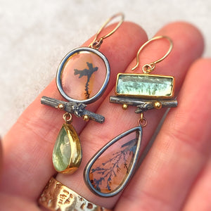 Dendritic Quartz and Seafoam Tourmaline Earrings with Twigs