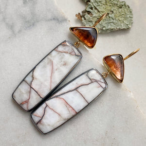 Ombré Peach Tourmaline and Copper in Quartz Earrings