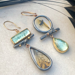 Dendritic Quartz and Seafoam Tourmaline Earrings with Twigs