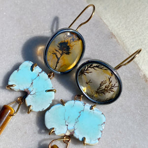 Dendritic Quartz, Lavender Turquoise, and Tiger’s Eye Earrings