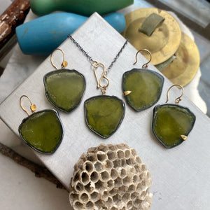 Olive Green Tourmaline Slice Earrings or Pendant