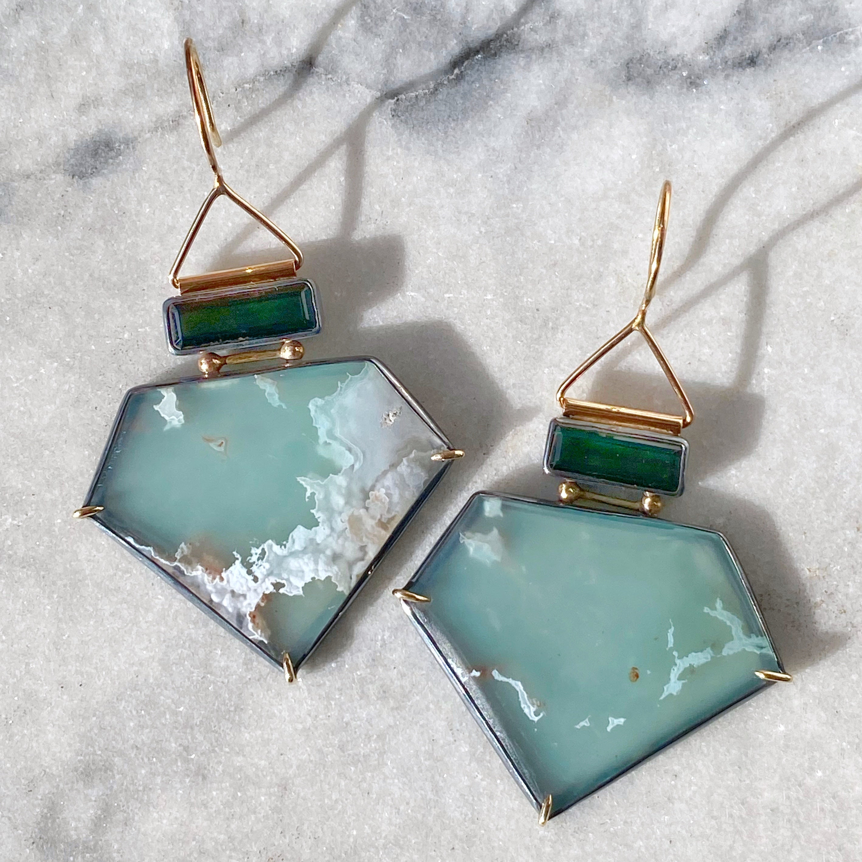 Aquaprase and Green Tourmaline Earrings