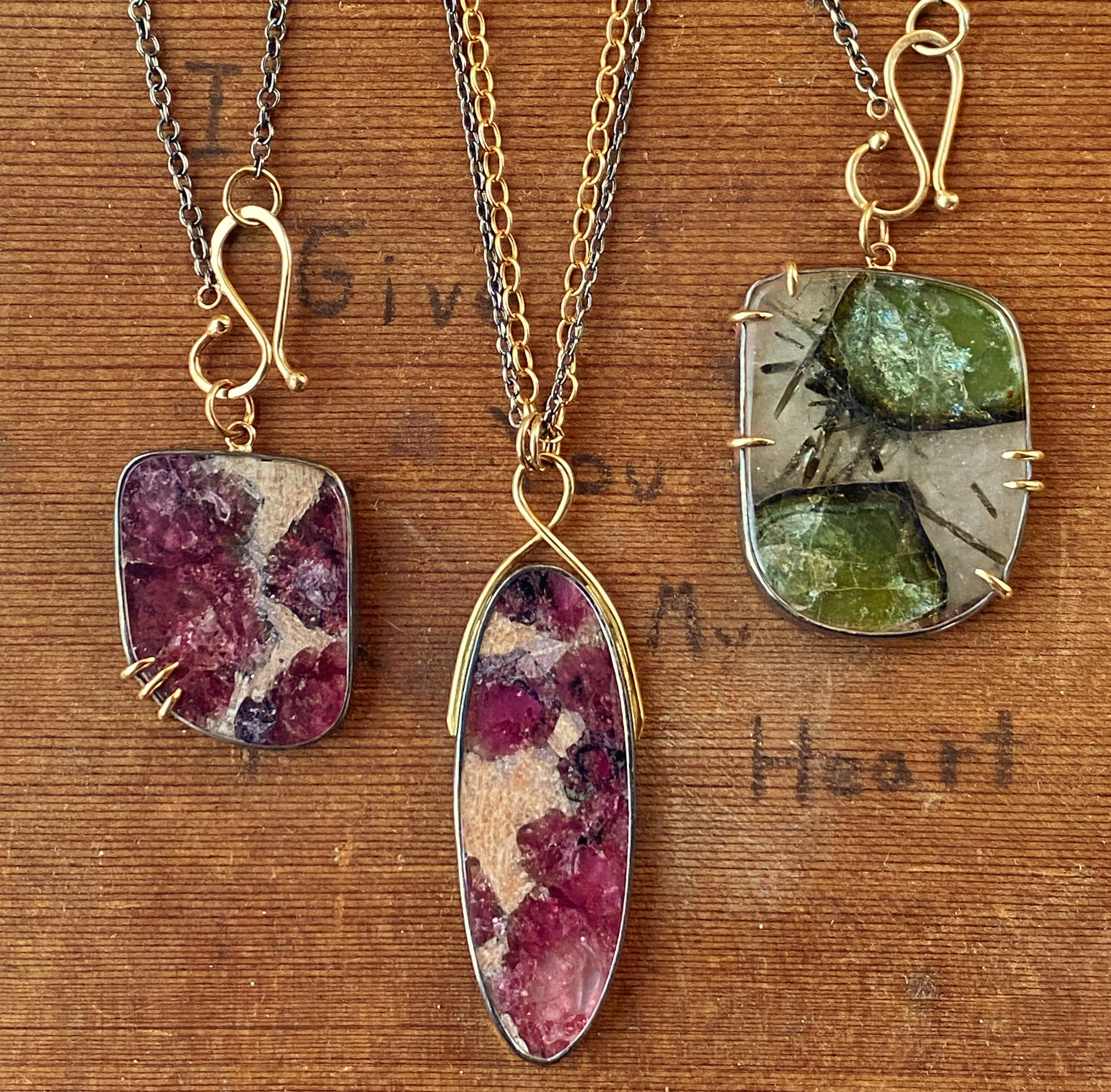 Freeform Pink Tourmaline in Matrix Pendant