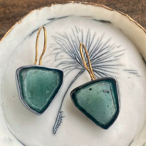 Teal Tourmaline Slice Earrings