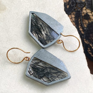 Black Rutilated Quartz Earrings with Keum Boo