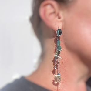 Tourmaline, Garnet, and Vintage White Coral Shoulder-Duster Earrings
