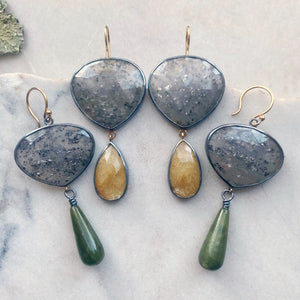 Black Sunstone and Jade Earrings