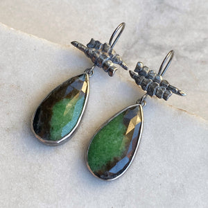 Zoisite Earrings with Coralline Algae