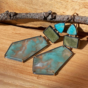 Aquaprase, Green Drusy Quartz, and Amazonite Earrings
