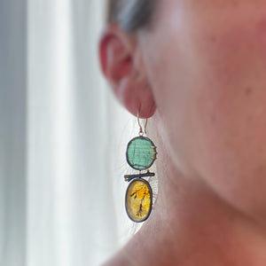 Raw Green Tourmaline and Dendritic Quartz Earrings with Twigs