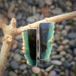 Teal, Blue, and Black Tourmaline Earrings