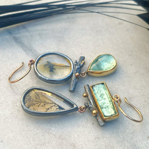 Dendritic Quartz and Seafoam Tourmaline Earrings with Twigs