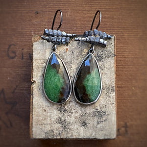 Zoisite Earrings with Coralline Algae